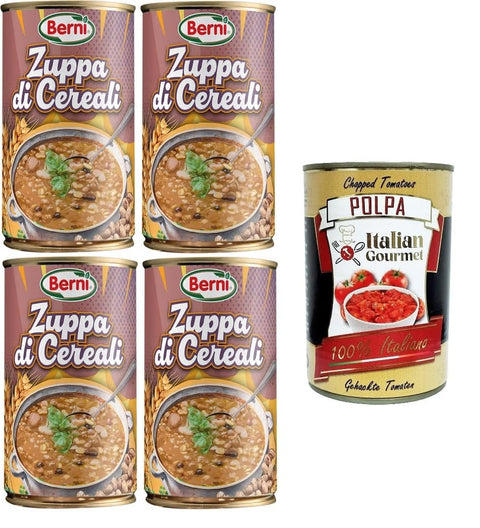 Italian Gourmet E.R. Tütensuppen Berni Zuppa di Cereali Getreidesuppe 100% natürliche Getreidesuppe. Reich an Ballaststoffen 4x420gr + Italian Gourmet polpa 400g 8032804040014