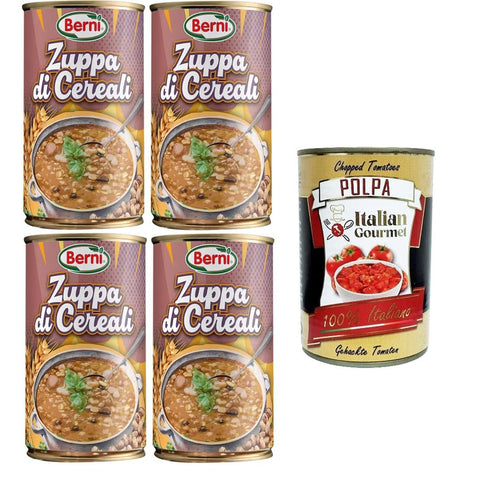 Berni Zuppa di Cereali Getreidesuppe 100% natürliche Getreidesuppe. Reich an Ballaststoffen 4x420gr Original italienisch inkl. Italian Gourmet Polpa 400g