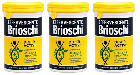 Brioschi Diger Active Effervescente Verdauungsfördernd Verdauungs mit Zitronenmelisse und Fenchel 150g zur Förderung der Verdauungsfunktion, hilft gegen Völlegefühl und Völlegefühl 3x Original italienisch