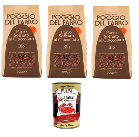 Italian Gourmet E.R. Vollkorn Poggio del Farro- Farro Soffiato al Cioccolato Gepuffter Dinkel mit Schokolade 3x 200gr + Italian Gourmet polpa 400g 8032804040014