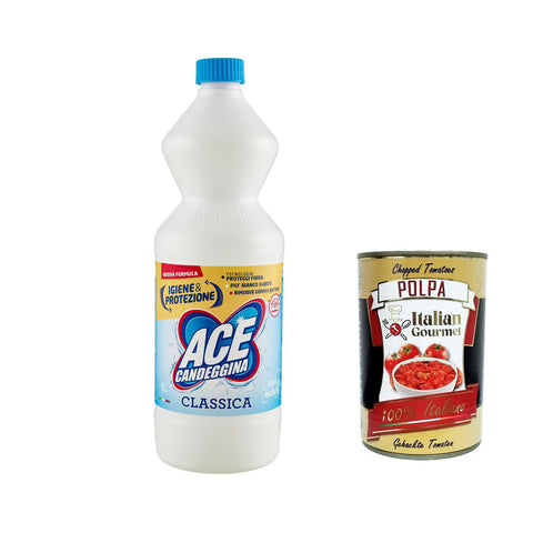 ACE Candeggina Classica Classic Bleach, 1000 ml, 1 Lt 6x Original italienisch inkl. Italian Gourmet Polpa di Pomodoro 400 g