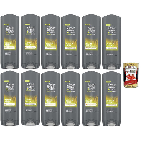 Dove Doccia Dove Men + Care Sports Active Fresh, 3 In 1 feuchtigkeitsspendende Körper, Gesicht und Haar mit Mikromisturentechnologie, Feuchtigkeit . 12x 250 ml inkl. Italian Gourmet polpa 400g Original italienisch