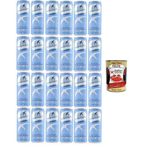 San Benedetto Acqua Naturale Minerale Sparling Con Gas Natürliches Mineralwasser mit Kohlensäure 24x33cl Original italienisch inkl. Italian Gourmet Polpa 400g