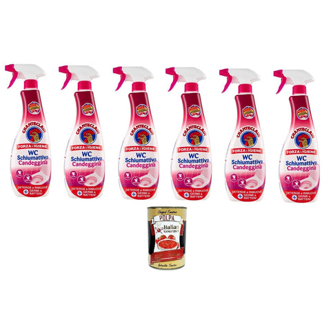 CHANTECLAIR Schiumattiva Spray Wc Schäumendes Toilettenspray mit Bleichmittel 625 ml 6x Original italienisch inkl. Italian Gourmet Polpa 400g