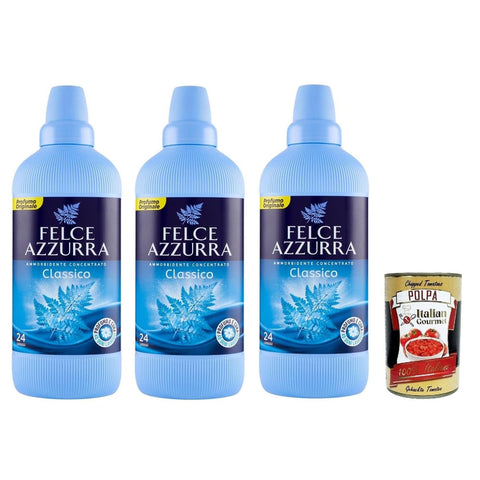 Felce azzurra Weichspülerkonzentrat Duftende Classico, sinnlicher Duft 24 Waschgänge 3x 900ml Original italienisch inkl. Italian Gourmet Polpa 400g