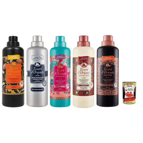 Tesori d'Oriente Ammorbidente, Test set 5 Stücke konzentrierter Waschmaschine Weichspüler, bis zu 38 Waschungen 5x 760 ml inkl. Italian Gourmet polpa 400g Original italienisch