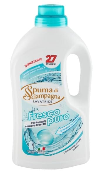 Spuma di Sciampagna Detersivo Lavatrice Fresco Puro, Flüssigwaschmittel Desinfizierendes Flüssigwaschmittel, 27 Wäschen,1215ml 3x Original italienisch inkl. Italian Gourmet Polpa 400g