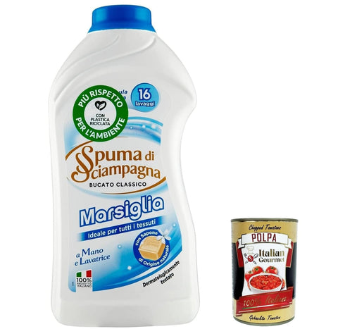 Spuma di Sciampagna Flüssigwaschmittel, 16 Wäschen, Laundry Liquid, 16 Washes 1 L 3x Original italienisch inkl. Italian Gourmet Polpa 400g