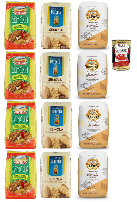 Italian Gourmet E.R. Weizen Testpaket Semola Rimacinata, Divella De Cecco Caputo Hartweizenmehl für Pasta & Pizza 12x 1kg + Italian Gourmet polpa 400g 8032804040014