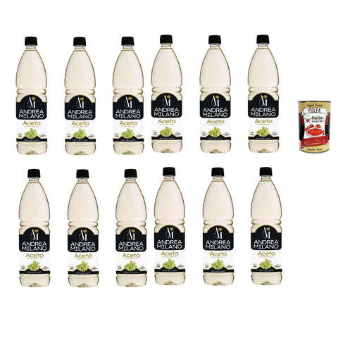Andrea Milano Weißweinessig, ideal zum Kombinieren mit rohem Gemüse, hervorragend zum Marinieren und Saucen, ausgeglichener Geschmack, 6% Säure, 12x 1LT inkl. Italian Gourmet polpa 400g Original italienisch