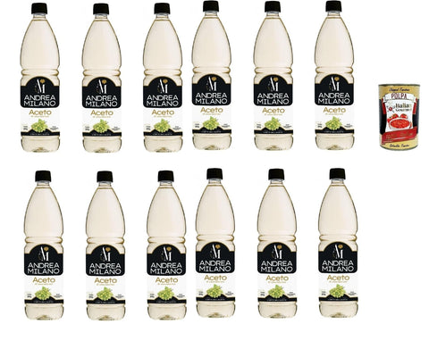 Italian Gourmet E.R. Würzsaucen Andrea Milano, Weißweinessig, ideal zum Kombinieren mit rohem Gemüse, hervorragend zum Marinieren und Saucen, ausgeglichener Geschmack, 6% Säure, 12x 1LT + Italian Gourmet polpa 400g 8032804040014