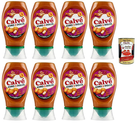 Calvé Sauce Agro & Dolce, Fruchtige Süß - Sauer - Sauce, Glutenfrei Würzsauce, Top Down 8x 250ml inkl. Italian Gourmet polpa 400g Original italienisch