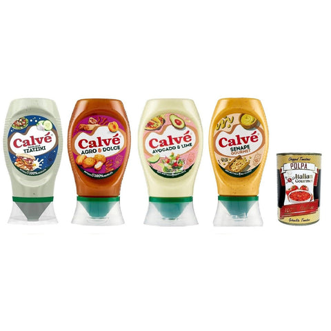 Calvè Calvé Testpaket Sauce, Würzsoße Senape Agro & Dolce Tzaziki Avocado und Limette 4x250ml Original italienisch