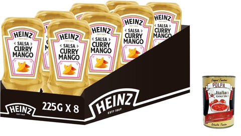 Italian Gourmet E.R. Würzsaucen Heinz Salsa Curry Mango Top Down, Ideal zu Hühnchen und Lachs, Squeezeflasche, Sauce Flasche 8x 225g + Italian Gourmet polpa 400g 8032804040014