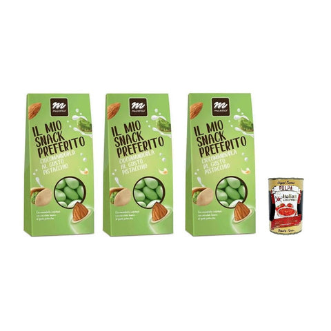 Maxtris Sacchetto Pistacchio Konfetti Pistazie, gerösteter Mandel mit weißer Schokolade mit Pistazie bedeckt 3x 150g Original italienisch inkl. Italian Gourmet Polpa 400g