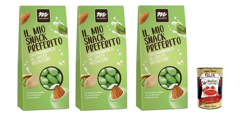 Maxtris Sacchetto Pistacchio Konfetti Pistazie, gerösteter Mandel mit weißer Schokolade mit Pistazie bedeckt 3x 150g Original italienisch inkl. Italian Gourmet Polpa 400g