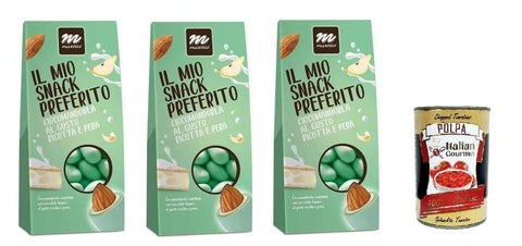 Maxtris Sacchetto Ricotta e pera, Ricotta -Käse und Birne, gerösteter Mandel mit weißer Schokolade mit Ricotta und Birne bedeckt 3x 150g Original italienisch inkl. Italian Gourmet Polpa 400g