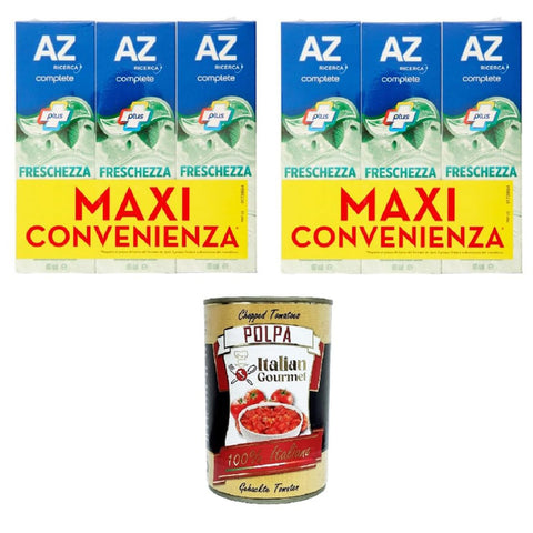 AZ Dentifricio Complete Plus Freschezza Delicata Menta Leggera Complete Plus Zahnpasta Zarte Frische Leichte Minze 6x65 ml inkl. Italian Gourmet polpa 400g Original italienisch