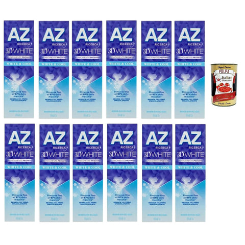 Dentifricio AZ White & Cool, Zahnpasta mit aufhellender Wirkung 12x 65ml inkl. Italian Gourmet polpa 400g Original italienisch