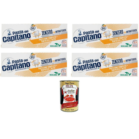 Pasta del Capitano Dentifricio Zenzero Ingwer-Zahnpasta Vollständiger Schutz der Zähne 4x100ml Original italienisch inkl. Italian Gourmet Polpa 400g