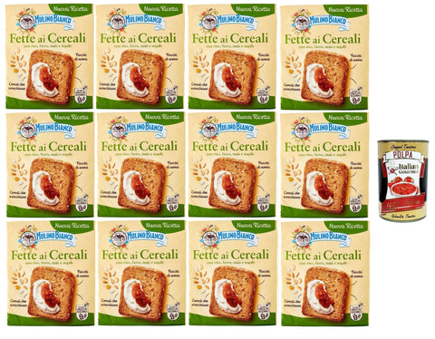 Italian Gourmet E.R. Zwieback Mulino Bianco Fette biscottate ai cereali 12x 315g Getreide Zwieback, Frühstückskekse, Zwieback kekse gebackenem Brot + Italian Gourmet polpa 400g 8032804040014