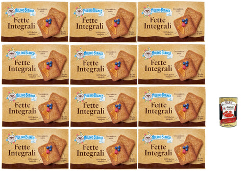Mulino Bianco Fette biscottate Le Integrali 12x 630g Vollkorn Zwieback Kekse, Frühstückskekse, Zwieback kekse gebackenem Brot Original italienisch inkl. Italian Gourmet Polpa 400g