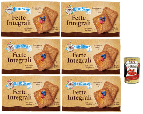Italian Gourmet E.R. Zwieback Mulino Bianco Fette biscottate Le Integrali 6x 630g Vollkorn Zwieback Kekse, Frühstückskekse, Zwieback kekse gebackenem Brot + Italian Gourmet polpa 400g 8032804040014
