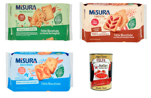 Misura Natura Ricca Fibraextra dolcesenza Zwieback 3x 320g Testpaket Original italienisch inkl. Italian Gourmet Polpa 400g