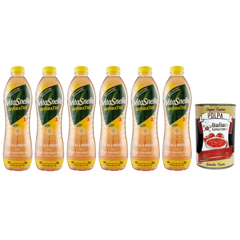 Vitasnella Depurathé Tè al Limone,Eistee aus Zitrone mit reinigenden Kräutern,Hagebutten und Zitronenmelisse,Ohne Zucker Einweg PET1,25 Lt italienisch Original