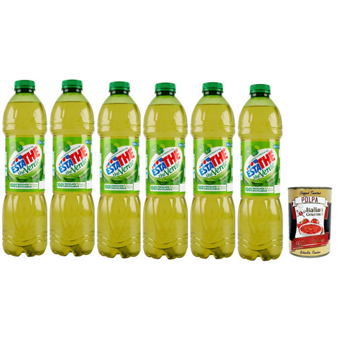 Estathe Eistee The' Verde grüner Tee erfrischend PET 6x 1500ml mit Tee Aufguss in natürlichem Mineralwasser, green iced tea Original italienisch inkl. Italian Gourmet Polpa 400g