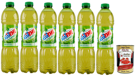 Estathe Eistee The' Verde grüner Tee erfrischend PET 6x 1500ml mit Tee Aufguss in natürlichem Mineralwasser, green iced tea Original italienisch inkl. Italian Gourmet Polpa 400g