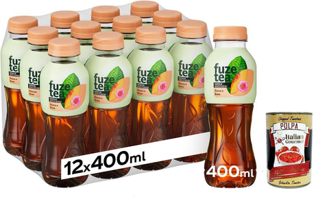 Italian Gourmet Eistee Fuze Tea, Alkoholfreies Erfrischungsteegetränk mit Pfirsich- und Rosengeschmack, zuckerfrei 12x 400 ml + Italian Gourmet polpa 400g 8032804040014