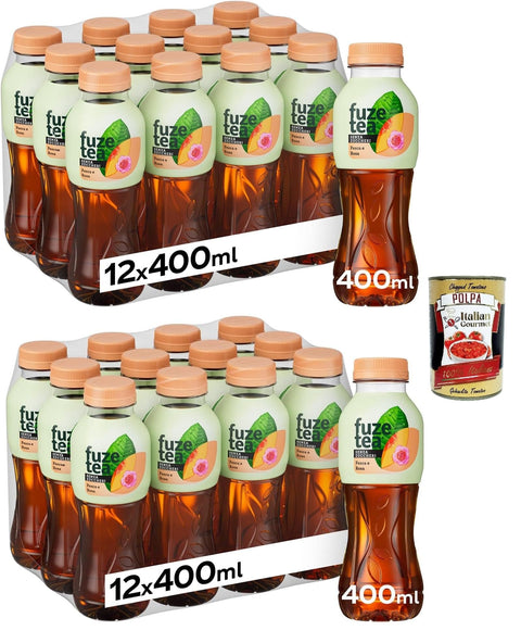 Italian Gourmet Eistee Fuze Tea, Alkoholfreies Erfrischungsteegetränk mit Pfirsich- und Rosengeschmack, zuckerfrei 24x 400 ml + Italian Gourmet polpa 400g 8032804040014