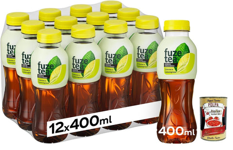 Italian Gourmet Eistee Fuze Tea, Alkoholfreies Erfrischungsteegetränk mit Zitrone und Zitronengras, 12x 400ml + Italian Gourmet polpa 400g 8032804040014