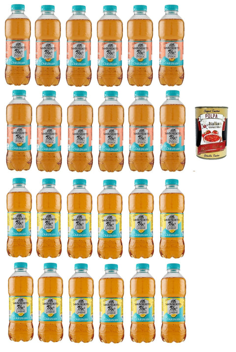 Italian Gourmet Eistee San Benedetto Thè Deteinato Testpaket Limone un Pesca 24x 500ml, entkoffeiniert Eistee The' Zitrone und Pfirsch PET Einweg, ice tea erfrischend, Ohne Konservierungsstoffe + Italian Gourmet polpa 400g 8032804040014