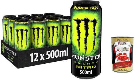 Monster Energy Nitro Super Dry koffeinhaltiger Energy Drink mit fruchtigem Geschmack 24x500ml Original italienisch Getränk