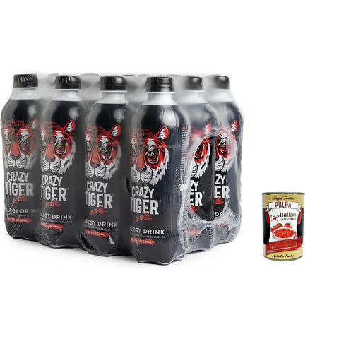 AZ Crazy Tiger | Energy Drink Ursprünglicher Geschmack mit Koffein, Taurin, Vitaminen und 50 % Zucker 12x 500 ml italienisch Original