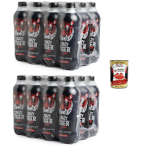 Crazy Tiger Energy Drink Ursprünglicher Geschmack mit Koffein, Taurin, Vitaminen und 50 % Zucker 24x500ml Original italienisch Getränk