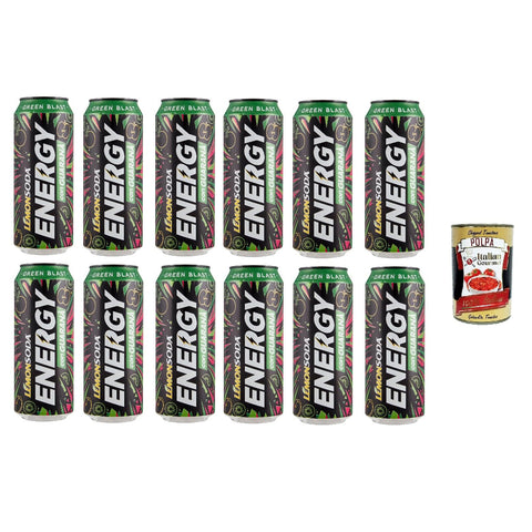 Lemonosoda Green blast, Bevanda energetica con guaranà, Alkoholfreier Energydrink mit Guarana 12x50cl Original italienisch Getränk