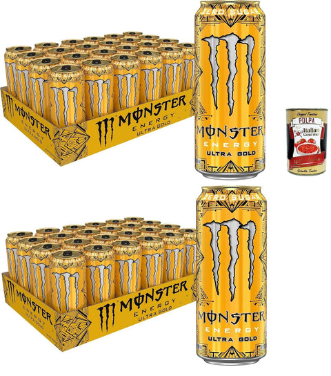 Monster Energy Ultra Gold - koffeinhaltiger Energy Drink mit fruchtigem Ananas-Geschmack - ohne Zucker und ohne Kalorien - in praktischen Dosen (48x500 ml)
