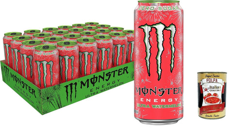 Monster Energy Ultra Watermelon zuckerfreier Energydrink, 473 ml, 24 Stück Energy Drinks italienisch Original