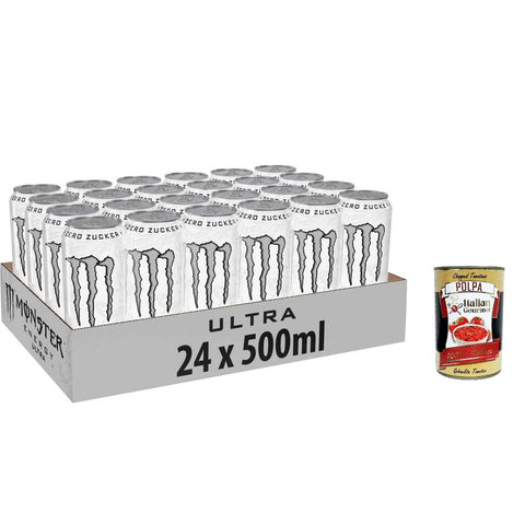 Monster Energy Ultra White koffeinhaltiger Energy Drink mit sanftem Zitrus Geschmack ohne Zucker und ohne 24x500ml Original italienisch Getränk