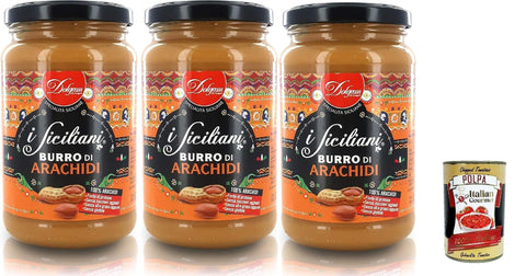Italian Gourmet Erdnuss I Siciliani Burro di Arachidi, Erdnussbutter, 3er Set, 300g pro Glas, Sizilianische Spezialität, + Italian Gourmet polpa 400g