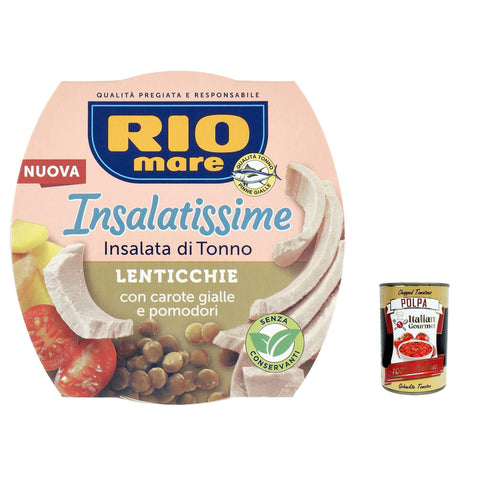 Rio Mare Insalatissime Insalata di Tonno Lenticchie Thunfischsalat mit Linsen gelben Karotten und Tomaten Fertiggericht 160 g 12x italienisch Original