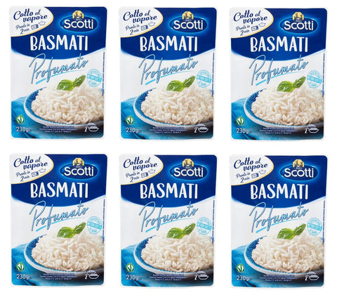 Italian Gourmet Fertiggerichte 6x Riso Scotti Basmati Profumato Gedämpfter Fertigreis Parfümierter Basmati Reis in 2 Minuten Fertig 230g Beutel 8001860187018
