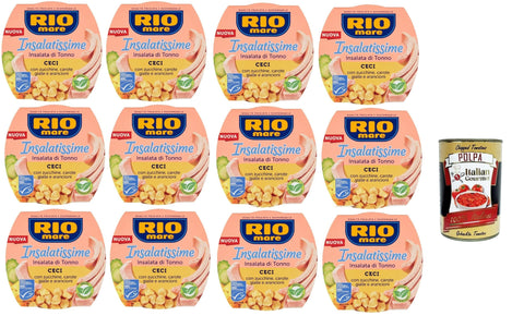 Italian Gourmet Fisch & Meeresfrüchte Rio Mare Insalatissime di tonno Gusto Ceci, ready to eat Tuna salad, Thunfischsalat mit Kichererbsen, Zucchini und Karotten , Fertiggerichte 12x 160g + Italian Gourmet polpa 400g 8032804040014