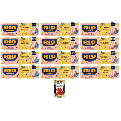 Rio Mare Tonno all’Olio di Oliva con Limone e Pepe Nero Thunfisch in Olivenöl mit Zitrone und schwarzem Pfeffer 12x195g Original italienisch Feinkost