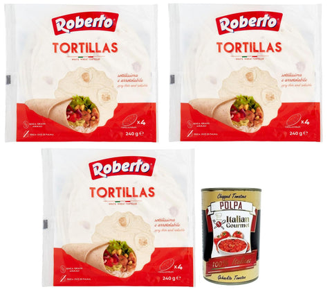Roberto Tortillas,Packung mit 240 g, Jede Packung enthält 4 Weiße Weizentortillas Fladenbrot & Wraps italienisch Original