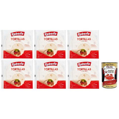 Roberto Tortillas Packung mit Jede Packung enthält 4 Weiße Weizentortillas 240 g 6x italienisch Original Pastasauce + kostenlos Polpa di Pomodoro 400 g Dose