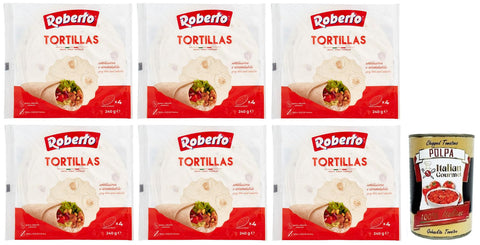 Roberto Tortillas Packung mit Jede Packung enthält 4 Weiße Weizentortillas 240 g 6x italienisch Original Pastasauce + gratis Polpa di Pomodoro 400 g Dose